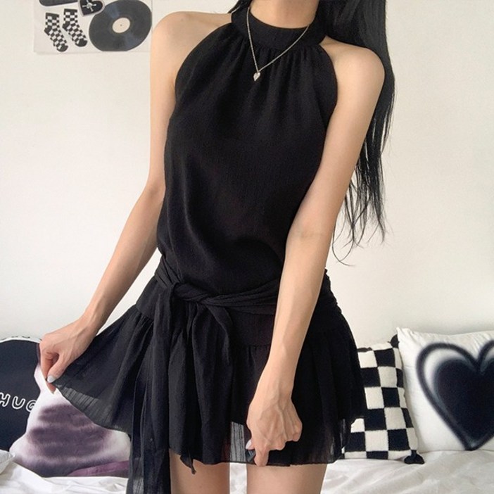 남심저격강추3col 허그 홀터넥 프릴 나시 미니 원피스