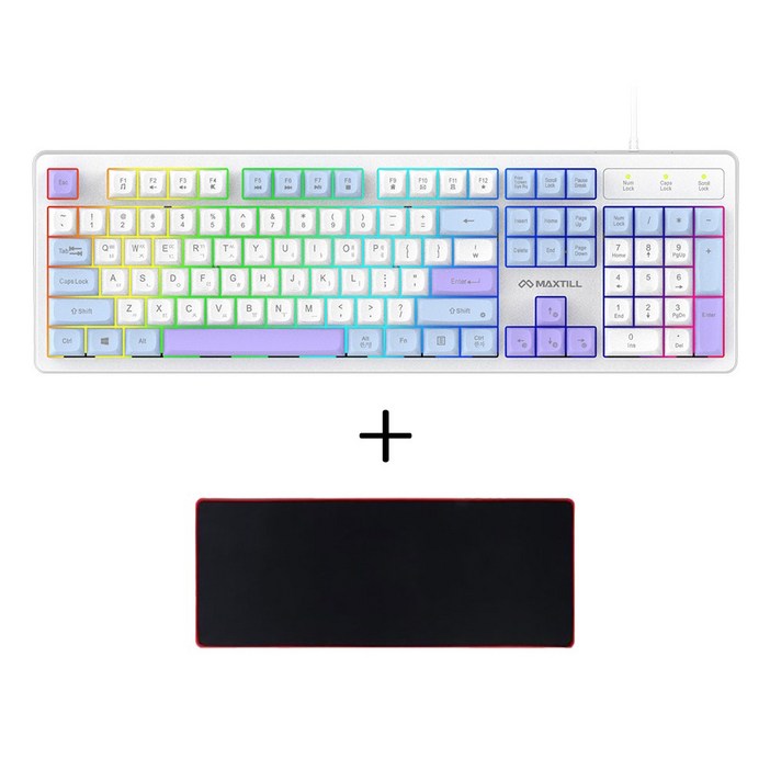 맥스틸 멤브레인 3컬러 키캡 RGB USB 유선 일반형 키보드, BLUE  장패드, GMKM1U, 제조사축