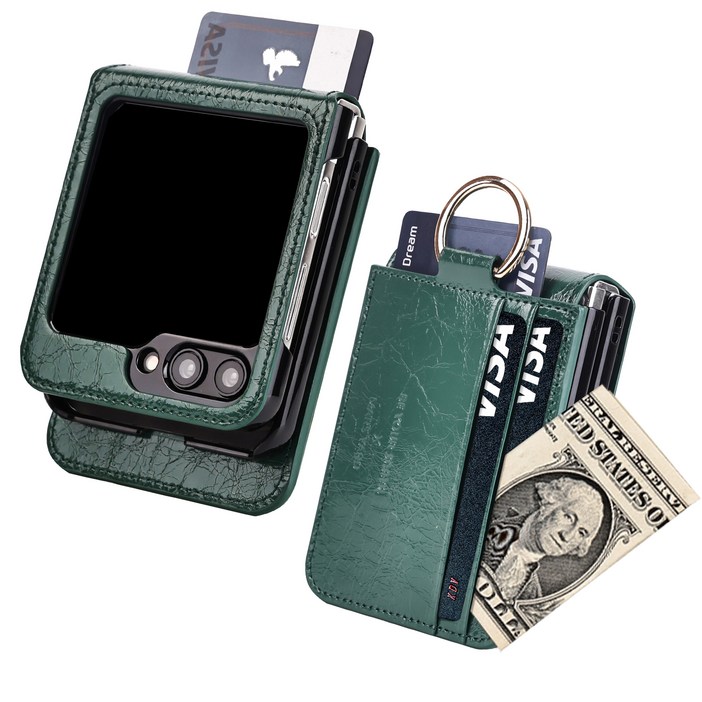 갤럭시 Z플립5 케이스 천연가죽 힌지보호 카드 수납 링 지플립5 마스야드