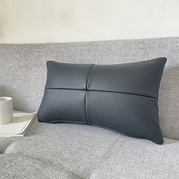 조브라운 천연 통가죽 십자 스티치 디자인 사각 쿠션, 아이보리