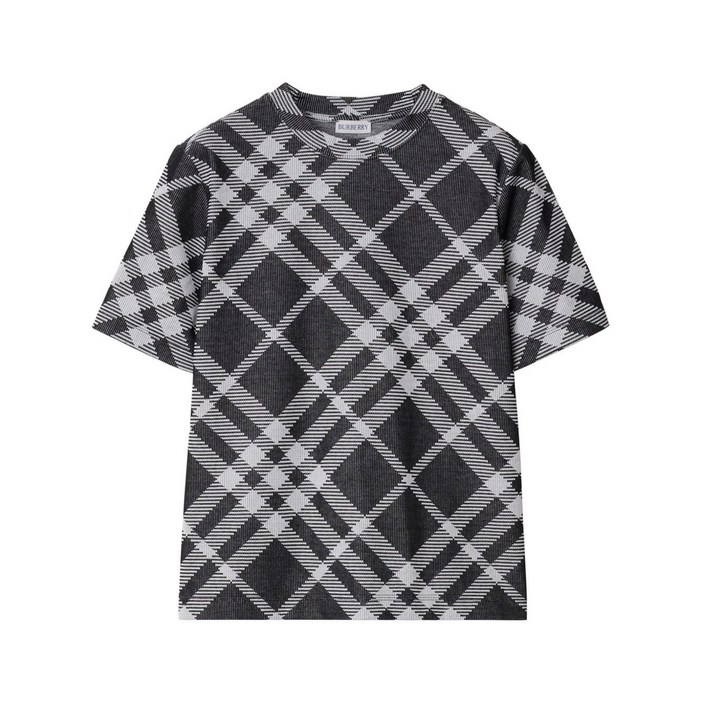 BURBERRY버버리 체크 스트레치 코튼 혼방 티셔츠