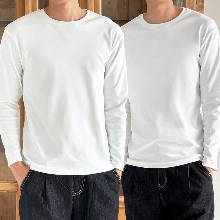 제제룩 남자 기모 라운드 긴팔티 2P