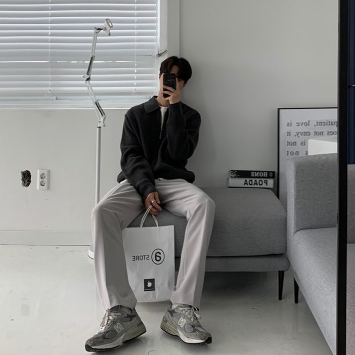 ANYOU 남자 니트 반집업 맨투맨 루즈핏 빅 사이즈 세로줄무늬 맨투맨 ANYOU 남자 니트 반집업 맨투맨 루즈핏 빅 사이즈 세로줄무늬 맨투맨