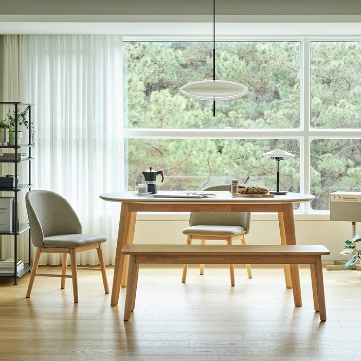 한샘 도노 내추럴 세라믹 와이드4인 타원식탁세트 컴피의자2, 벤치1 포함