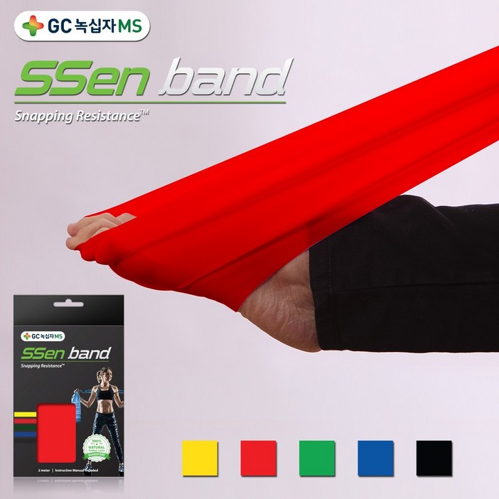 녹십자 천연라텍스 쎈밴드 2M 안티스냅 세라 근력 운동 밴드, 레드, 1개