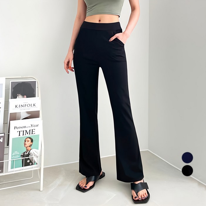 잘빠진 여성용 냉감 통기성 썸머 롱 부츠컷 밴딩 쿨 팬츠