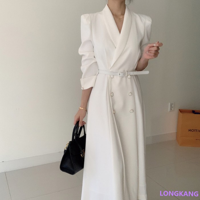 LONGKANG 가을 겨울 패션 슬림 정장 원피스 코트여성