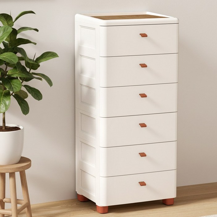 COUCAMP 대용량 서랍장 수납장 다용도 수납장 이동식 심플 인테리어 가구, 화이트, 6단