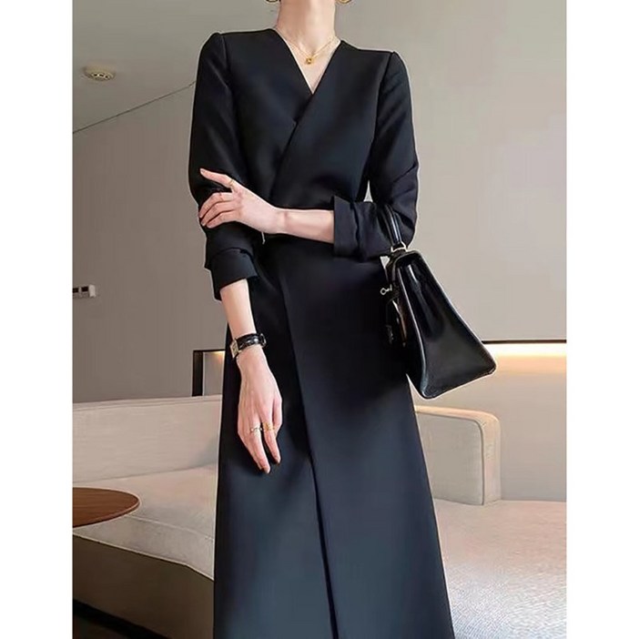 셀럽당 긴팔 정장 원피스 여성 가을 롱스커트Q03416