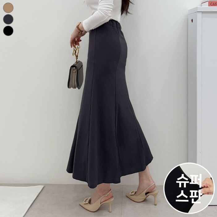 블레스유 여성용 스판 쫀쫀 편안한 밴딩 머메이드 롱 스커트 핀턱 치마 빅사이즈까지