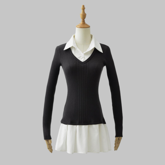 Eluma 페이크 투피스 니트 미니원피스 슬림핏