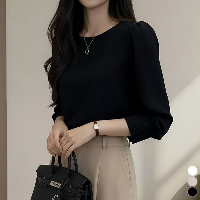 끌로이 여성 링클프리 브이넥 블라우스 셔츠 남방 라운드넥 오피스룩 데일리룩 셔링