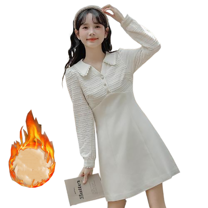 셀럽당 기모 긴팔 원피스 여 추동 날씬해 보이는 a라인 스커트O0129