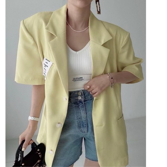 춘게엘 여성 여름 얇은 루즈핏 캐주얼 정장 자켓 데일리 정장셋 반팔 캐주얼자켓 dng0874070