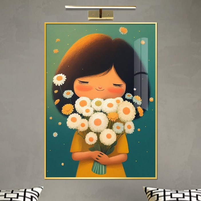 보고아트 꽃을 든 소녀 여인 여자 인물화 북유럽 카페 거실 그림 액자, 6 하얀 꽃다발을 든 단발머리소녀