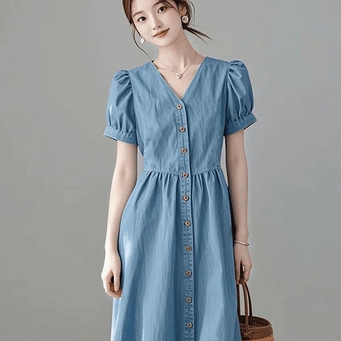 루스리더 여성 패션 루즈핏 데님 반팔 원피스 M746