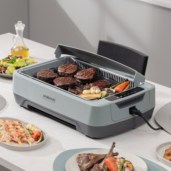 안방그릴 맥스 2026 최신 연기냄새기름잡는 하프돔 전기그릴 보관가방필터10개 포함 AB1201MF연기 안나는 바베큐 삼겹살 대형 그릴 시즌7, 단품