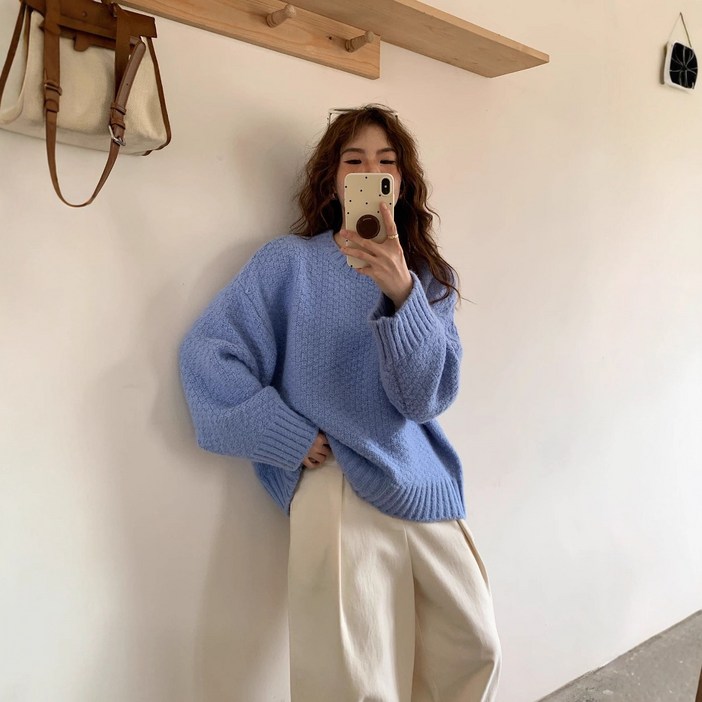 트루펙트 단색 풀오버 스웨터 여성 루즈핏 라운드넥 니트 스웨터 데일리룩 상의 무늬니트 캐주얼 스타일 가을겨울 신상