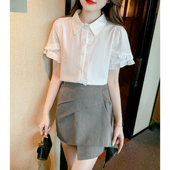 미소준 시원한 소재 귀여운 프릴 블라우스
