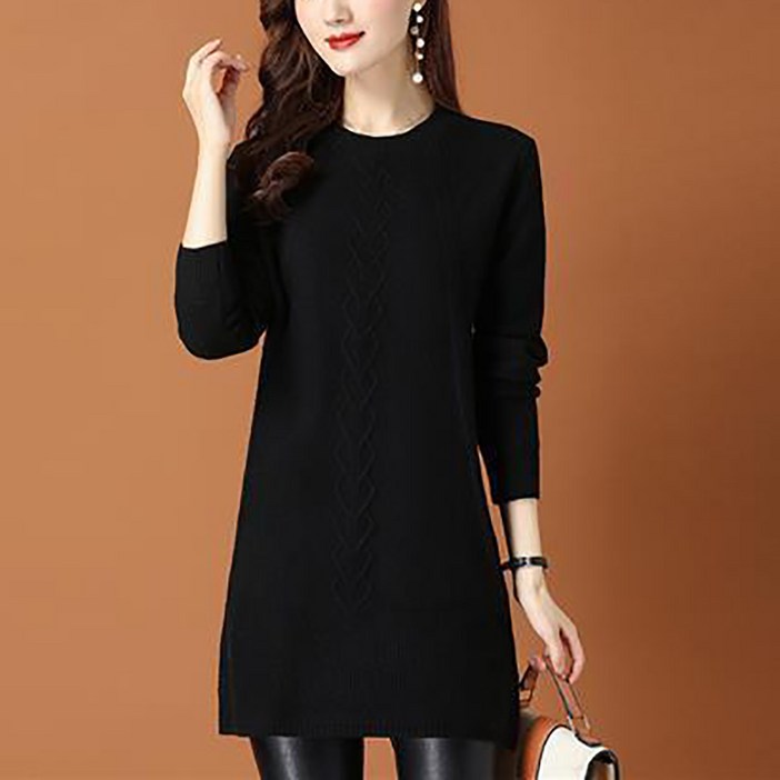 중년 여성 니트 스웨터 라운드넥 이너티 니트원피스 데일리 가을 겨울 롱티 캐주얼 엄마옷