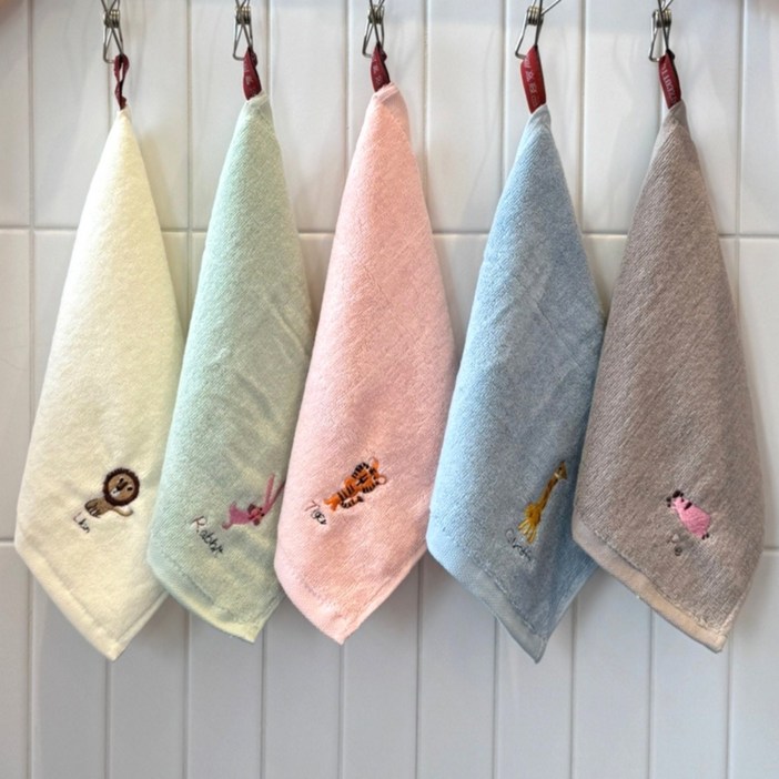 히든오너 어린이집 먼지안나는 고리 수건 16수, 1세트, 혼합색상동물,5장