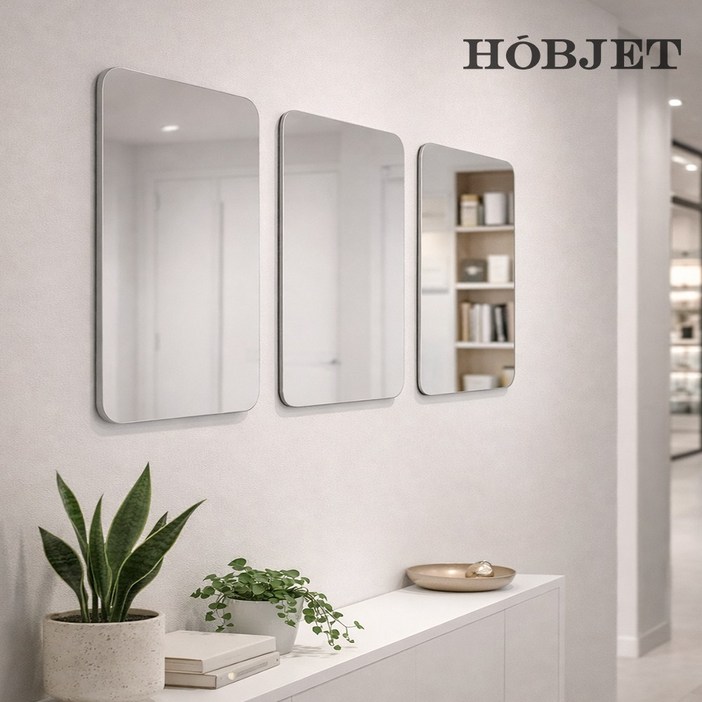 호브제 3mm 아크릴거울 라운드형 스퀘어형 사각 안전 깨지지않는 부착식 붙이는 거울 무타공 소형 중형사이즈 300x300 300x400 300x600 400x400mm