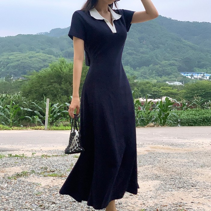 떳다그녀 크롤 뒷트임 배색카라원피스 캐주얼 반팔원피스 백슬릿 롱원피스 떳다그녀 크롤 뒷트임 배색카라원피스 캐주얼 반팔원피스 백슬릿 롱원피스