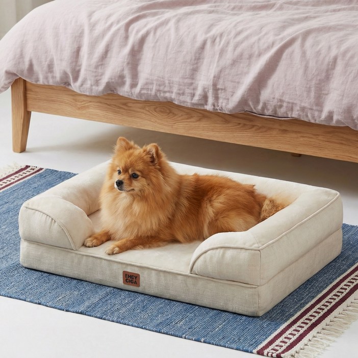 EHEYCIGA 메모리폼 정형외과 강아지방석 방수 반려견 소파 미끄럼방지, 1개, 베이지색