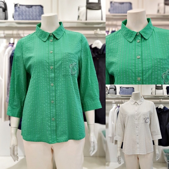 크로커다일레이디 모티브 자수 포인트 면 혼방 블라우스 CLDMBL106