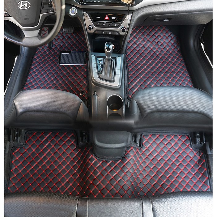 지엠지모터스 자동차 매트 카매트 퀼팅 가죽 바닥 장판 시공 효과 1열 2열 플로어 호환매트, 레드