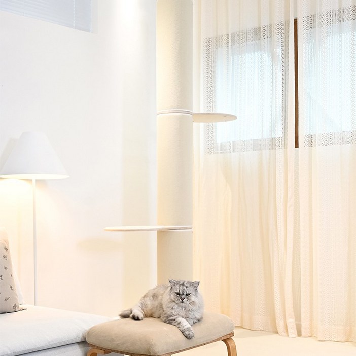 캣트럴파크 고양이 본능적타워 수직 스크래쳐 3단 발판2개 226cm-245cm, 1세트, 아이보리