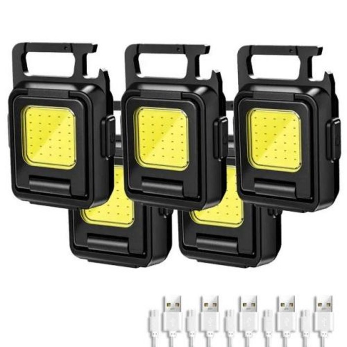 미니 LED 손전등 키체인 라이트 더블 COB 조명 USB 충전식 작업 조명 낚시 랜턴 자석 내장 배터리