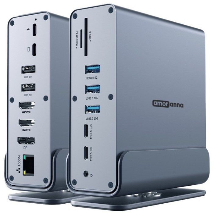 아모란나 C타입 15in1 멀티 허브 USB4 도킹스테이션 트리플 듀얼 4K 60hz 모니터, 단일색상, 1개