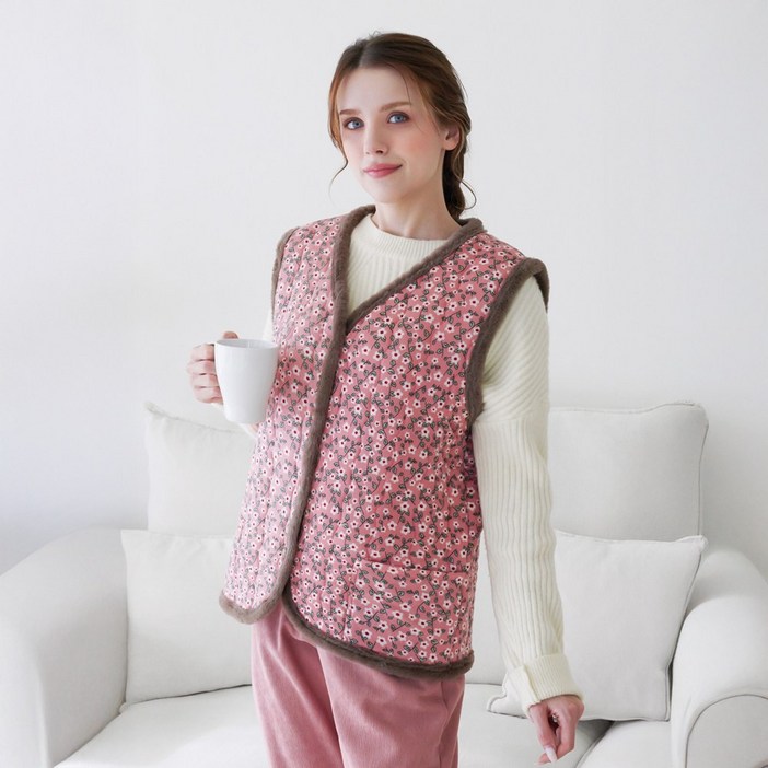 유아굿 홈쇼핑 보아털 꽃무늬 방한 조끼 촌캉스 할머니조끼  3P