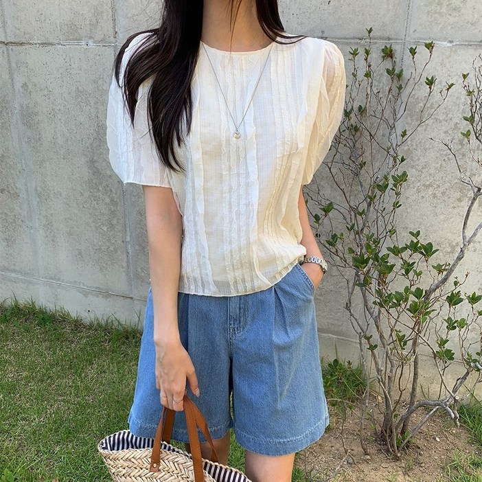 미아마스빈디에라 레이스 반팔 블라우스