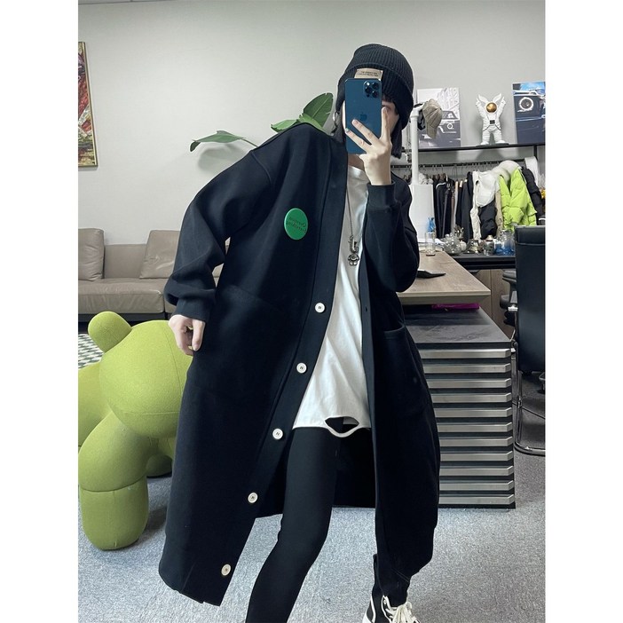 빅사이즈 여성 오버핏 브이넥 롱 가디건 캐주얼 도툼한 기모 롱 코트 아우터