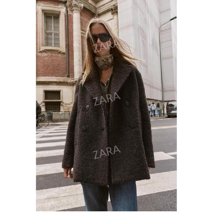 자라 부클 더블 브레스트 세미 롱 코트 2025 zara