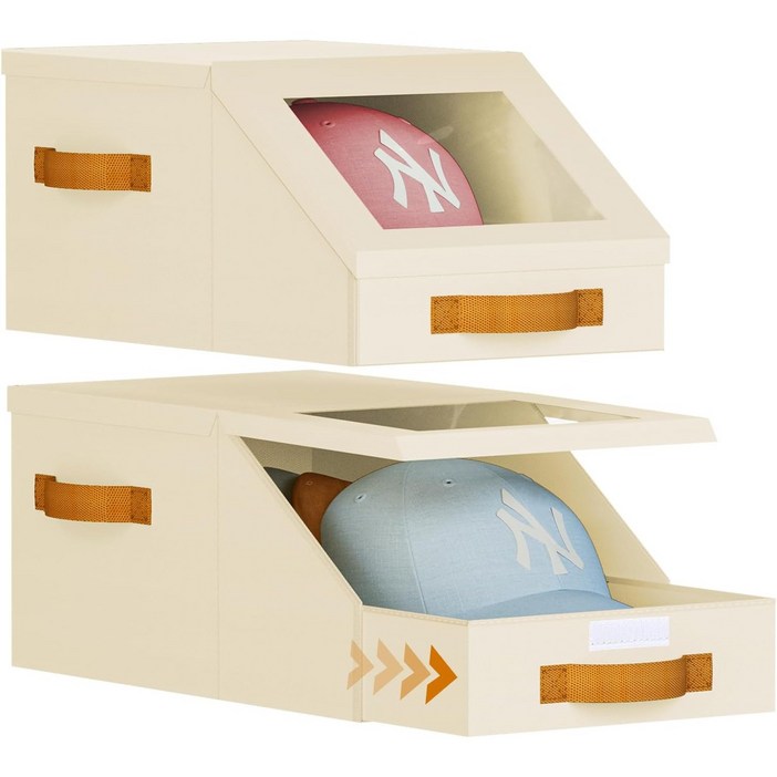 2026 다용도 접이식 캡 모자 정리함  서랍형 먼지차단 보관함, 베이지, 2개