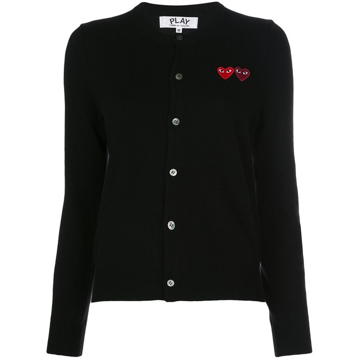 꼼데가르송플레이 더블 하트 패치 니트 카디건