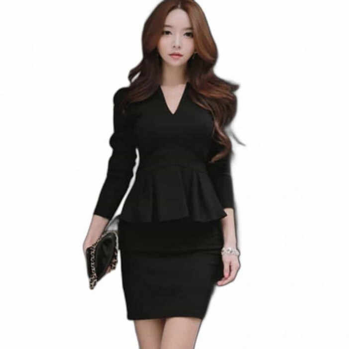 브이넥 하객 원피스 여자한벌원피스 긴팔원피스 가을원피스 트위드원피스 스판원피스 오피스원피스 직장원