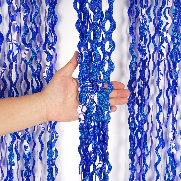 파티짱 웨이브 홀로그램 파티 커튼 장식 포토존 배경, 4개, 웨이브 파티커튼 홀로그램 블루