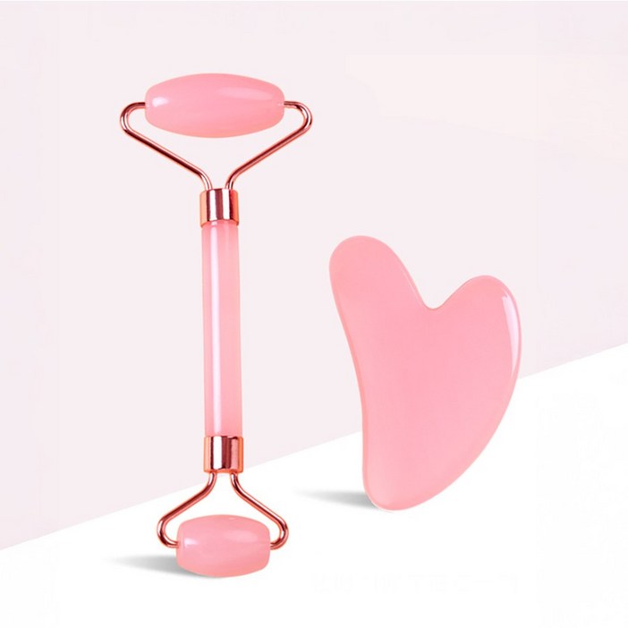 로즈쿼츠 괄사 마사지 하트 롤러 얼굴 마사지 세트