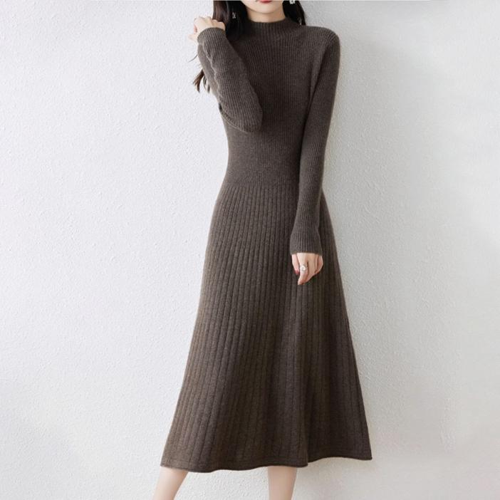 NUNUHANA 여성 데일리 슬림 반폴라 롱 니트 원피스