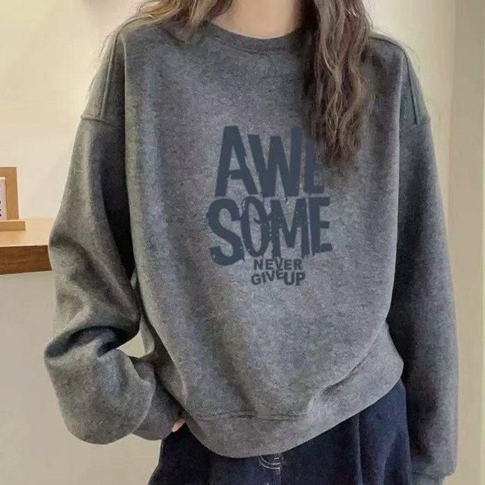 COSYEVNO  여성 춘추 오버핏 레터링 맨투맨 스웨트셔츠 긴팔 티셔츠 LFHnswy-2