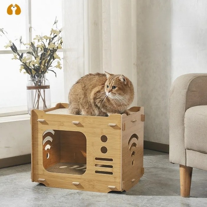 제너텍 원목 고양이집 스크래쳐 캣타워 방석 대형 하우스 숨숨집 대형