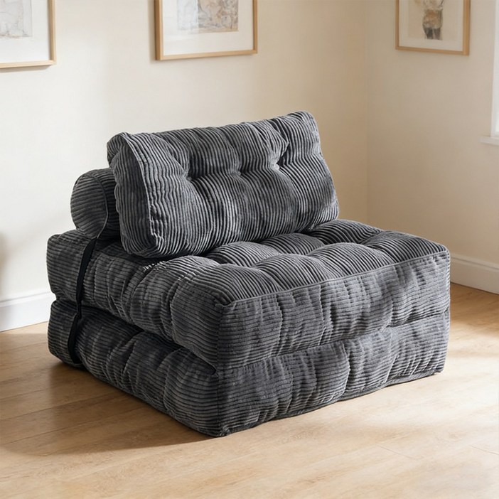 램스웨이드 접이식 소파베드 2in1 침대 겸용 압축 빈백소파, 다크그레이