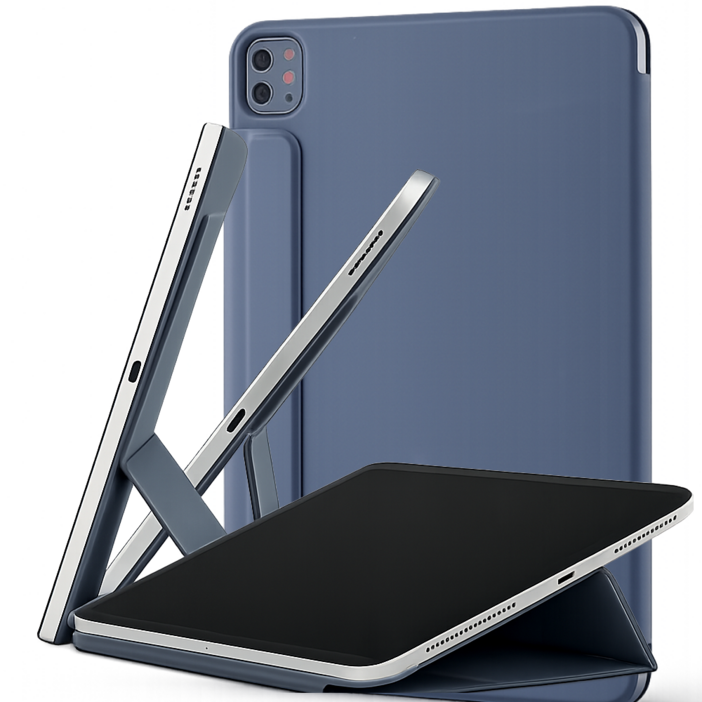 모키보 프리앵글 각도조절이 되는 아이패드 케이스 거치대 커버 에어 미니 프로 호환 펜슬수납 마그네틱 - 슬림, 그레이 블루, 1개