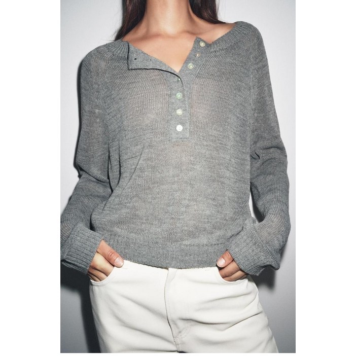 ZARA 26SS 자라 라운드 버튼 니트 스웨터 2142135 그레이