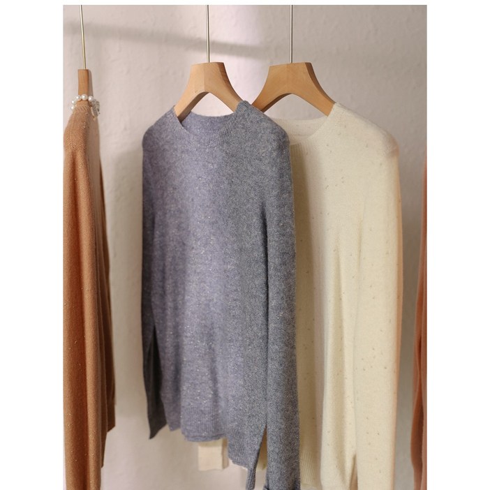 Daybykim 여성용 울100 백포인트 라운드넥 펄 니트 티셔츠 레이어드니트 4Color