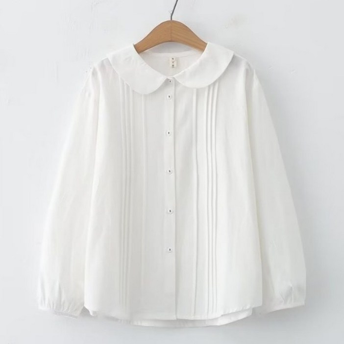 아이엠몽 여성 라운드 카라 핀턱 셔츠 블라우스